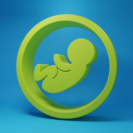 Green Baby icon isolated on blue background. Minimalism concept. 3D render illustration.の写真素材