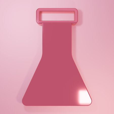 Pink Test tube and flask chemical laboratory test icon isolated on pink background. Laboratory glassware sign. Minimalism concept. 3D render illustration.の写真素材