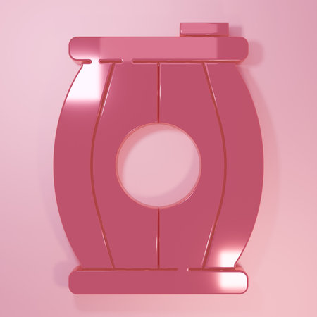 Pink Gun powder barrel icon isolated on pink background. TNT dynamite wooden old barrel. Minimalism concept. 3D render illustration.の写真素材