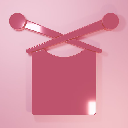 Pink Knitting icon isolated on pink background. Wool emblem with knitted fabric and needle. Label for hand made, knitting or tailor shop. Minimalism concept. 3D render illustration.の写真素材