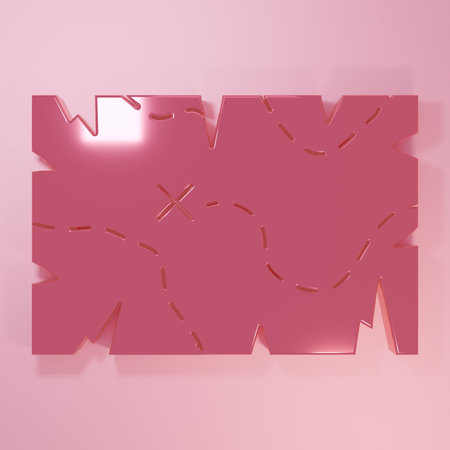 Pink Pirate treasure map icon isolated on pink background. Minimalism concept. 3D render illustration.の写真素材