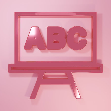 Pink Chalkboard icon isolated on pink background. School Blackboard sign. Minimalism concept. 3D render illustration.の写真素材