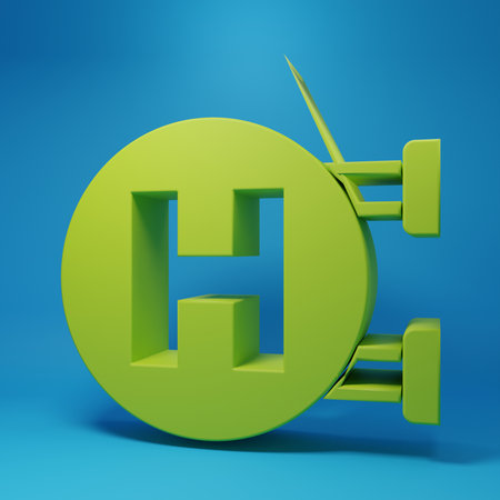 Green Hospital signboard icon isolated on blue background. Minimalism concept. 3D render illustration.の写真素材