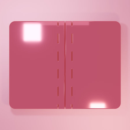 Pink Textile fabric roll icon isolated on pink background. Roll, mat, rug, cloth, carpet or paper roll icon. Minimalism concept. 3D render illustration.の写真素材