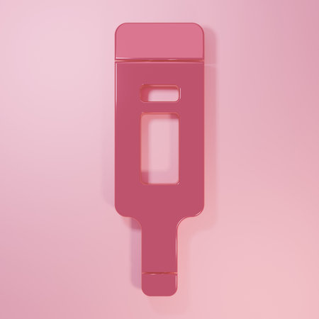 Pink Medical digital thermometer for medical examination icon isolated on pink background. Minimalism concept. 3D render illustration.の写真素材