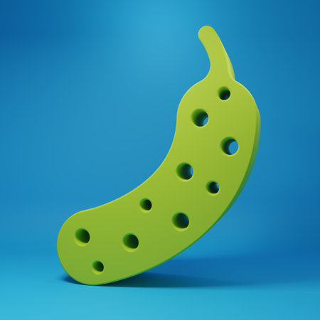 Green Fresh cucumber icon isolated on blue background. Minimalism concept. 3D render illustration.の写真素材
