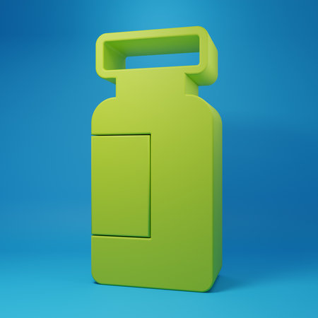 Green Test tube and flask chemical laboratory test icon isolated on blue background. Laboratory glassware sign. Minimalism concept. 3D render illustration.の写真素材