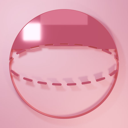 Pink Geometric figure Sphere icon isolated on pink background. Abstract shape. Geometric ornament. Minimalism concept. 3D render illustration.の写真素材