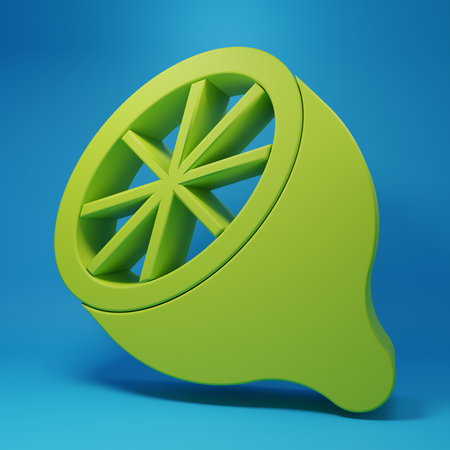 Green Lemon icon isolated on blue background. Minimalism concept. 3D render illustration.の写真素材