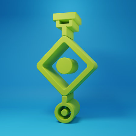 Green Chinese paper lantern icon isolated on blue background. Minimalism concept. 3D render illustration.の写真素材