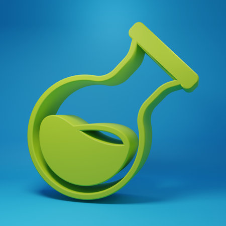 Green Test tube and flask chemical laboratory test icon isolated on blue background. Laboratory glassware sign. Minimalism concept. 3D render illustration.の写真素材