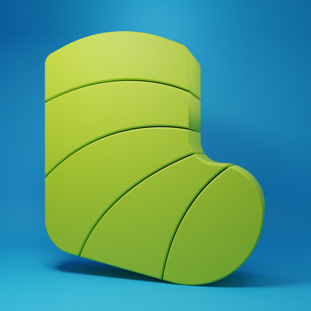 Green Gypsum cast medical health broken leg icon isolated on blue background. Minimalism concept. 3D render illustration.の写真素材