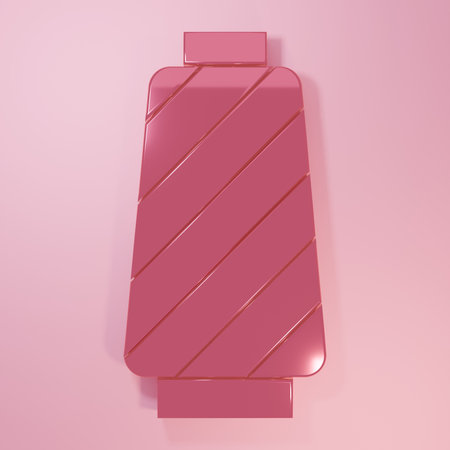 Pink Sewing thread on spool icon isolated on pink background. Yarn spool. Thread bobbin. Minimalism concept. 3D render illustration.の写真素材