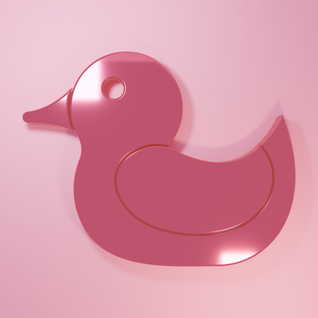 Pink Rubber duck icon isolated on pink background. Minimalism concept.の写真素材