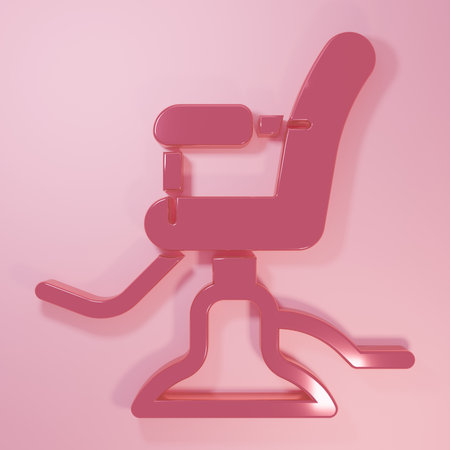 Pink Barbershop chair icon isolated on pink background. Barber armchair sign. Minimalism concept. 3D render illustration.の写真素材
