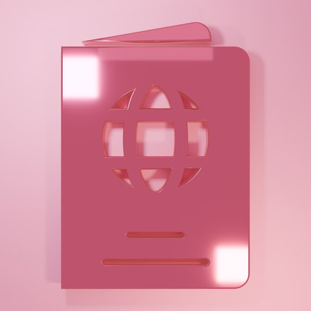 Pink Passport with biometric data icon isolated on pink background. Identification Document. Minimalism concept. 3D render illustration.の写真素材