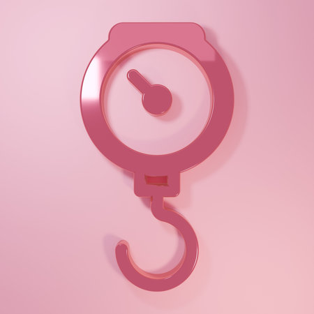 Pink Hand scale spring mechanical icon isolated on pink background. Minimalism concept. 3D render illustration.の写真素材