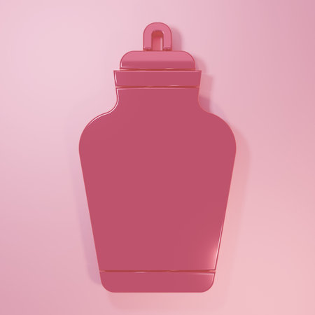 Pink Funeral urn icon isolated on pink background. Cremation and burial containers, columbarium vases, jars and pots with ashes. Minimalism concept. 3D render illustration.の写真素材