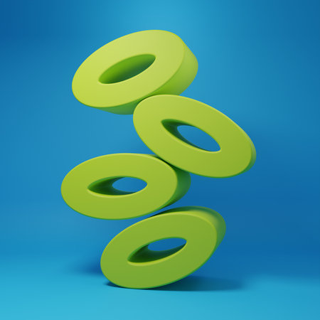 Green erythrocytes icon isolated on blue background. Minimalism concept. 3D render illustration.の写真素材