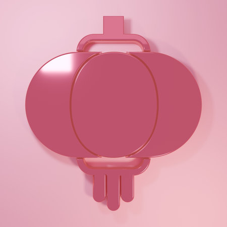 Pink Chinese paper lantern icon isolated on pink background. Minimalism concept. 3D render illustration.の写真素材