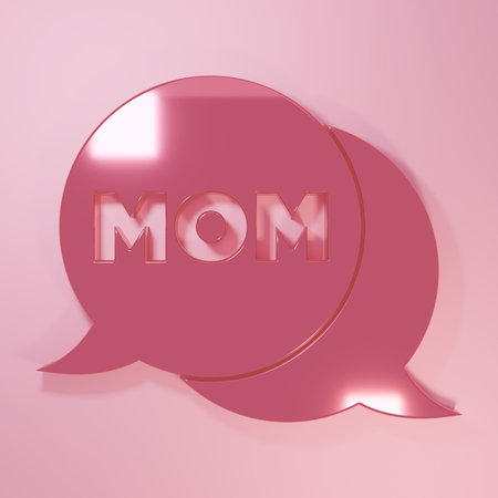 Pink Speech bubble mom icon isolated on pink background. Happy mothers day. Minimalism concept. 3D render illustration.の写真素材