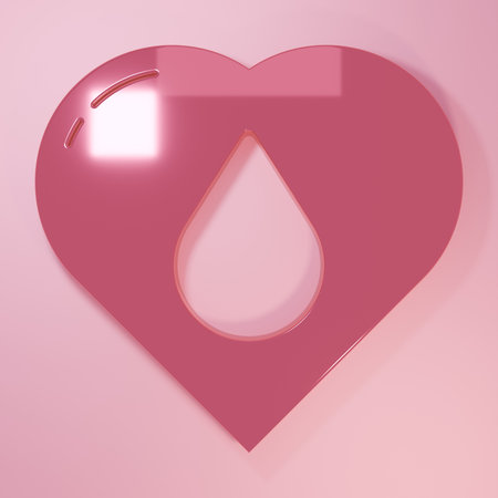 Pink Heart with water drop icon isolated on pink background. Minimalism concept. 3D render illustration.の写真素材