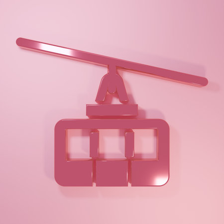 Pink Cable car icon isolated on pink background. Funicular sign. Minimalism concept. 3D render illustration.の写真素材