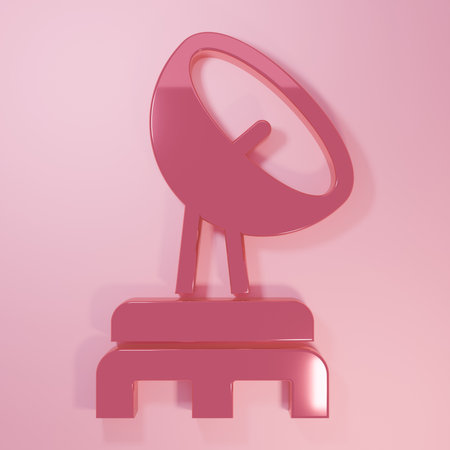 Pink Radar icon isolated on pink background. Search system. Satellite sign. Minimalism concept. 3D render illustration.の写真素材