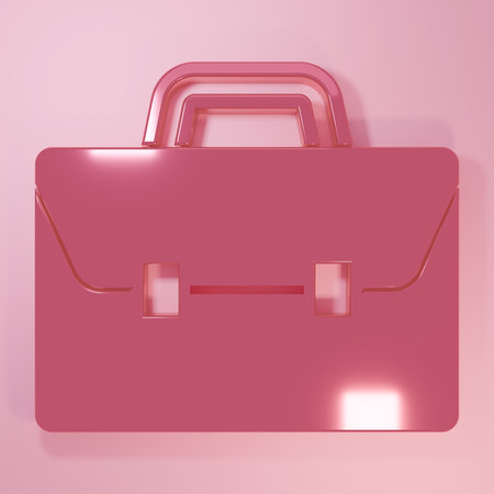 Pink Briefcase icon isolated on pink background. Business case sign. Business portfolio. Minimalism concept. 3D render illustration.の写真素材