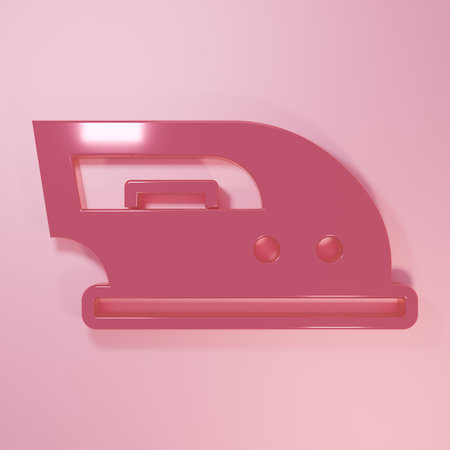 Pink Electric iron icon isolated on pink background. Steam iron. Minimalism concept. 3D render illustration.の写真素材