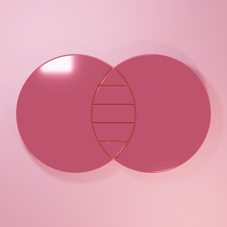 Pink Mathematics sets A and B icon isolated on pink background. Symmetric difference. Minimalism concept. 3D render illustration.の写真素材