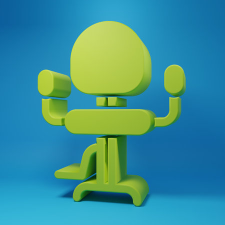 Green Barbershop chair icon isolated on blue background. Barber armchair sign. Minimalism concept. 3D render illustration.の写真素材