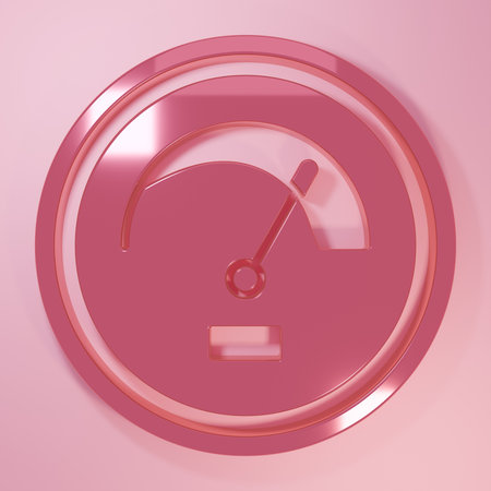Pink Speedometer icon isolated on pink background. Minimalism concept. 3D render illustration.の写真素材