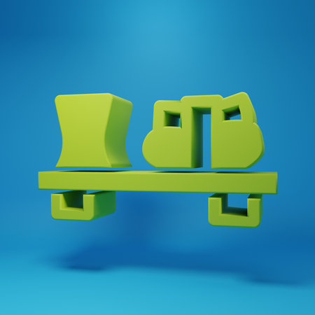 Green Sushi on cutting board icon isolated on blue background. Asian food sushi on wooden board. Minimalism concept. 3D render illustration.の写真素材