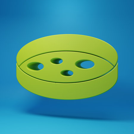 Green Petri dish with bacteria icon isolated on blue background. Minimalism concept. 3D render illustration.の写真素材