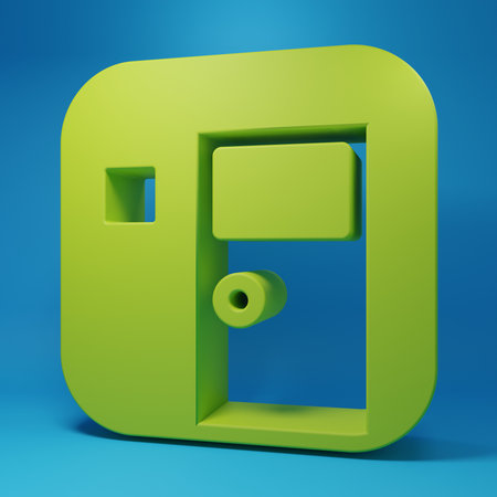 Green School classroom icon isolated on blue background. Back to school concept. Minimalism concept. 3D render illustration.の写真素材