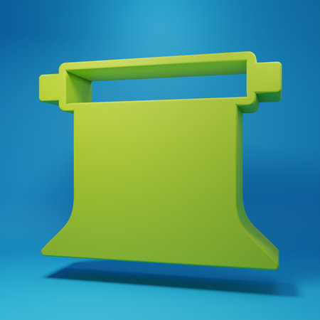 Green Empty photo studio icon isolated on blue background. Screen backdrop. Minimalism concept. 3D render illustration.の写真素材