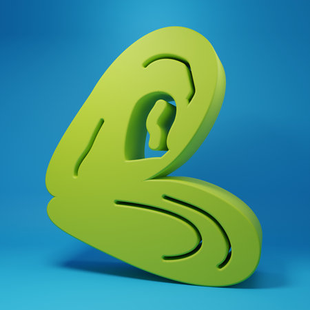 Green Mussel icon isolated on blue background. Minimalism concept. 3D render illustration.の写真素材