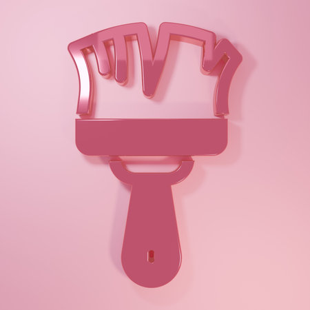 Pink Shaving brush icon isolated on pink background. Barbershop symbol. Minimalism concept. 3D render illustration.の写真素材