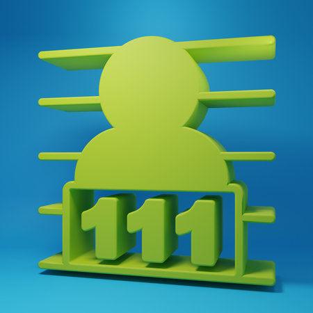 Green icon isolated on blue background. Minimalism concept. 3D render illustration.の写真素材