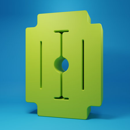 Green Blade razor icon isolated on blue background. Minimalism concept. 3D render illustration.の写真素材