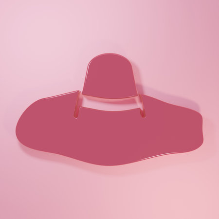 Pink Elegant women hat icon isolated on pink background. Minimalism concept. 3D render illustration.の写真素材