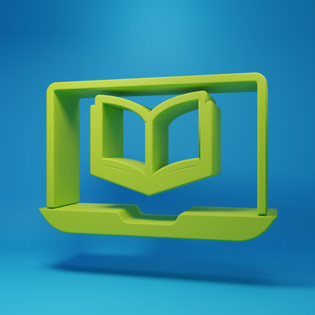 Green Online class icon isolated on blue background. Online education concept. Minimalism concept. 3D render illustration.の写真素材