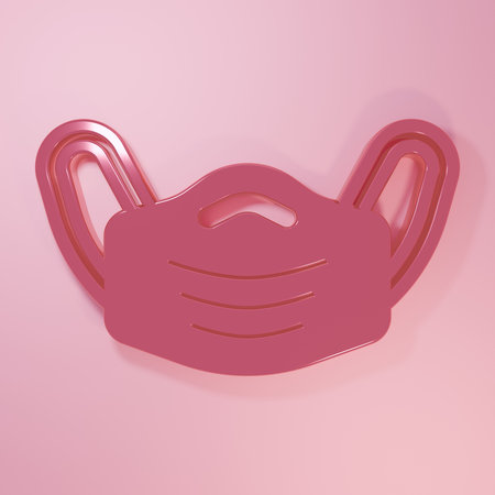 Pink Medical protective mask icon isolated on pink background. Minimalism concept. 3D render illustration.の写真素材