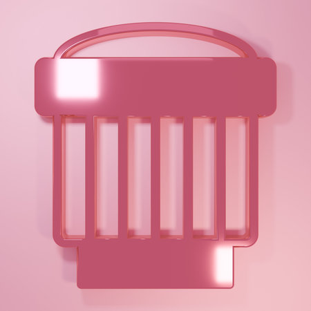 Pink camera icon isolated on pink background. Minimalism concept. 3D render illustration.の写真素材