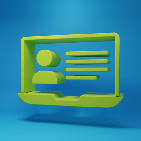 Green Online class icon isolated on blue background. Online education concept. Minimalism concept. 3D render illustration.の写真素材