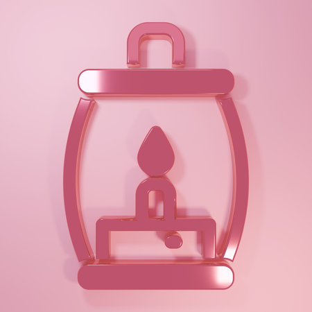 Pink Camping lantern icon isolated on pink background. Happy Halloween party. Minimalism concept. 3D render illustration.の写真素材