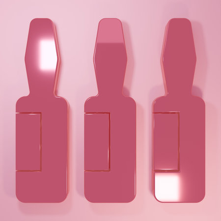 Pink Medical vial, ampoule, bottle icon isolated on pink background. Vaccination, injection, vaccine healthcare concept. Minimalism concept. 3D render illustration.の写真素材