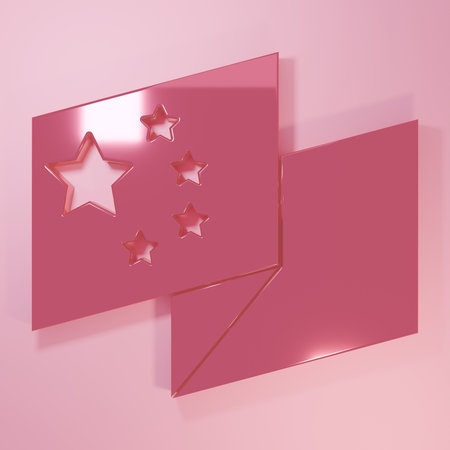Pink China flag icon isolated on pink background. Minimalism concept. 3D render illustration.の写真素材