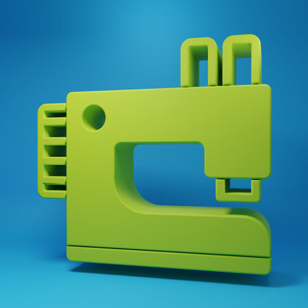 Green Sewing machine icon isolated on blue background. Minimalism concept. 3D render illustration.の写真素材